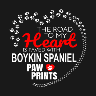 The Road To My Heart Is Paved With Boykin Spaniel Paw Prints - Gift For BOYKIN SPANIEL Dog Lover T-Shirt