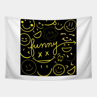 Smiley Face - Yellow Print Collection of Smiley Faces Cute T-shirts black Background Funny Funky Style Cool Art Creative Tapestry