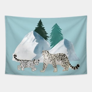 Snow Leopards on a Snowy Day Tapestry