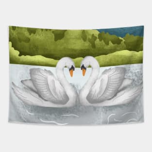 Two River Swans Tapestry