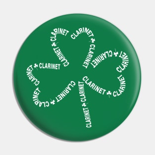 Clarinet White Text Shamrock Pin