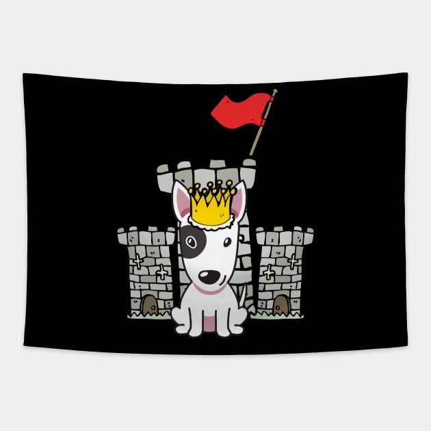 Funny bull terrier is the king of the castle Tapestry by Pet Station