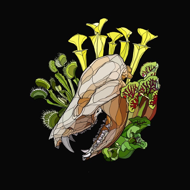 Opossum Skull With Carnivorous Plants by Tinker and Bone Studio