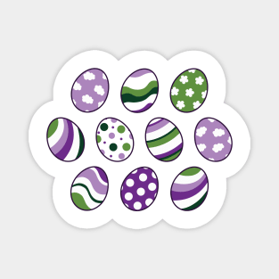 Egg Pattern | Purple Green | Stripes Clouds Flowers Dots | White Magnet