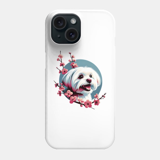 Joyful Maltese Embraced by Spring Cherry Blossoms Phone Case by ArtRUs