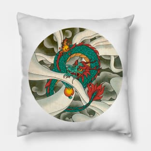 Minhwa: Asian Dragon with Magic Pearl E Type (Korean traditional/folk art) Pillow