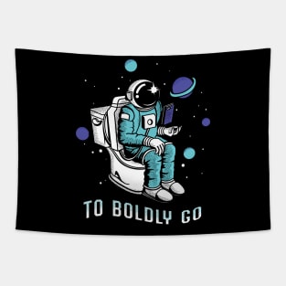 Poopin Astronaut Boldly Go Color Funny Space Gift Tapestry