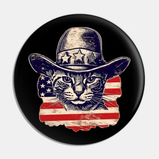 Cat in Hat Retro American USA Flag 4th July Pop Art Cat Lover Pin