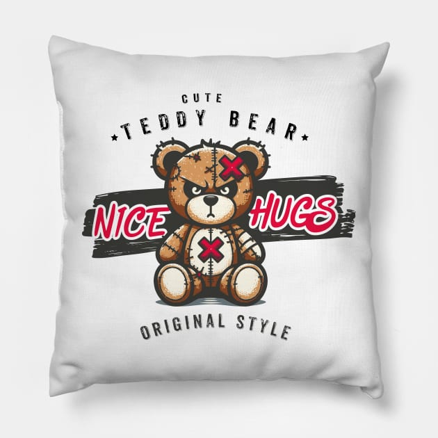 Nice Hugs Teddy Bear Cartoon, Art Illustration cartoon Pillow by Casually Fashion Store