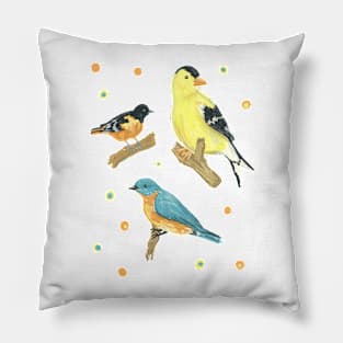 Song Bird Trio (Goldfinch, Oriole and Bluebird) Pillow