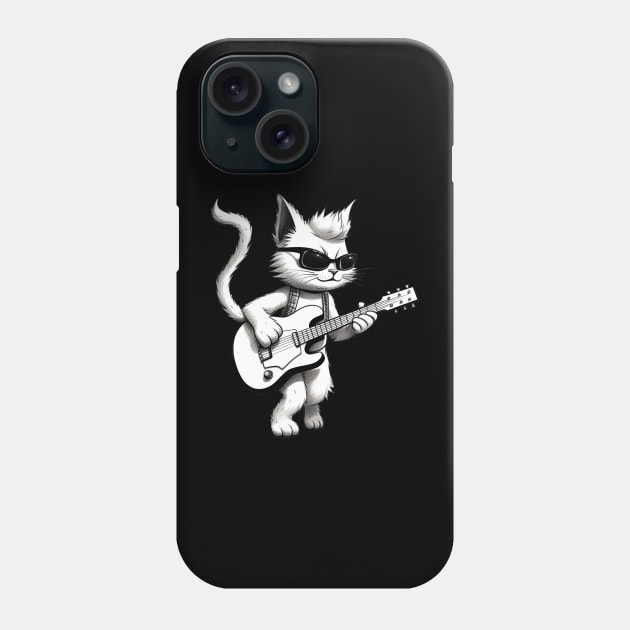 Cat playing guitar Phone Case by Onceer