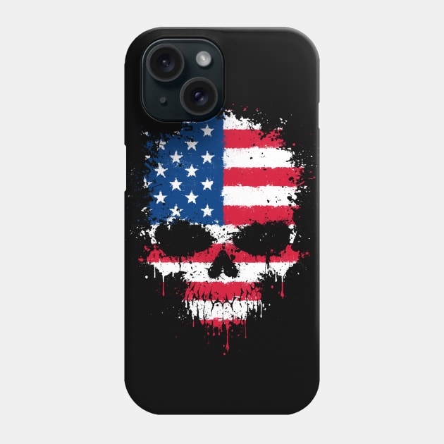 Chaotic American Flag Splatter Skull Phone Case by jeffbartels