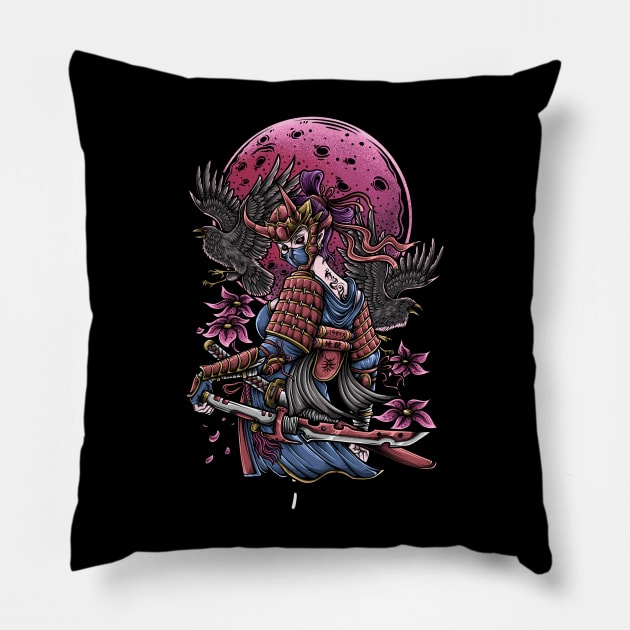 Ronin Girl Pillow by aleoarts