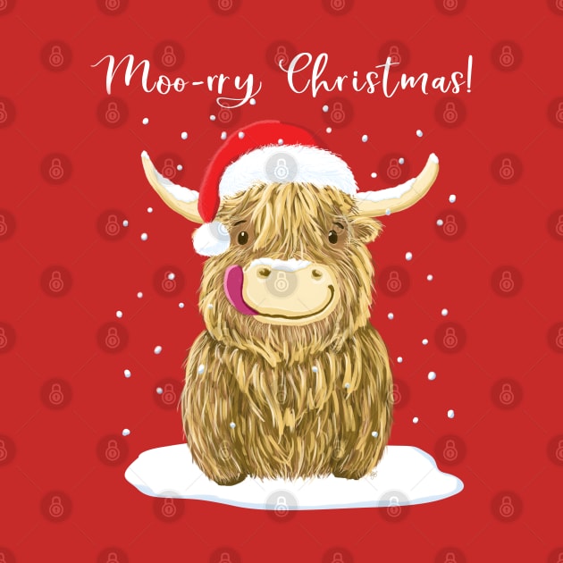 Scottish Highland Cow, Moo-rry Christmas Wee Hamish by brodyquixote