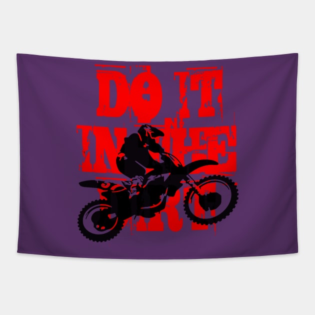 Do It In The Dirt Motorcross Silhouette Red Text Tapestry by taiche