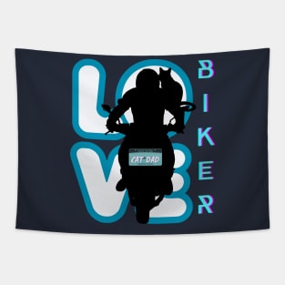 BIKER AND BEST CAT  DAD MOTORCYCLE RIDER BLUE Tapestry