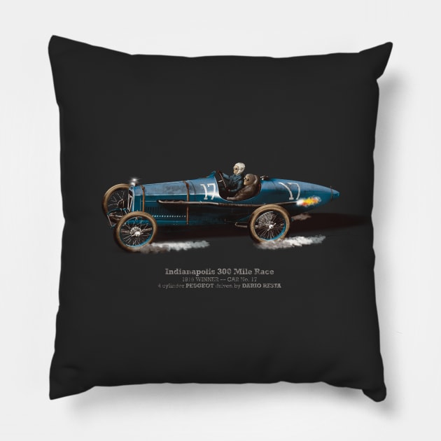 1916 Indy 500 Peugeot Pillow by AlexBook