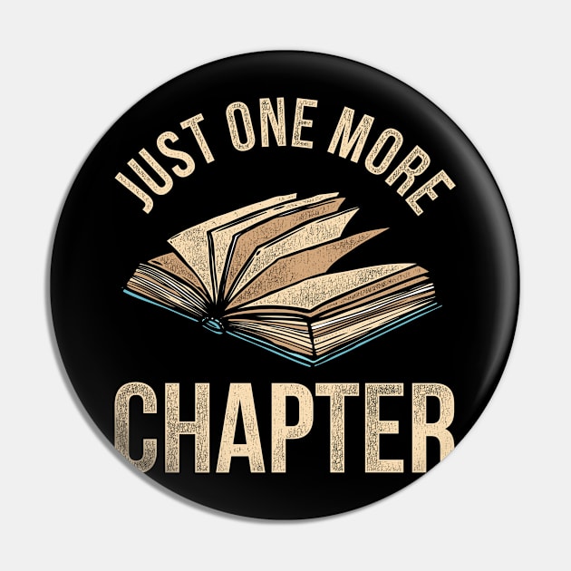 Just One More Chapter Retro Librarian Bookworm Book Reading Pin by shirtsyoulike