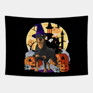 Doberman Pinscher Halloween Pumpkin Witch Tapestry