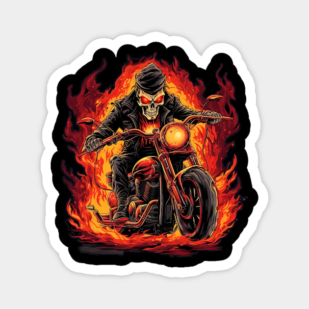 Skull Fire Retro Motorcycle Vintage Magnet by Nenok