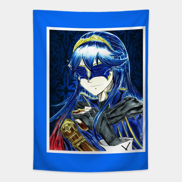 masked warrior lady in knight emblem Tapestry by jorge_lebeau