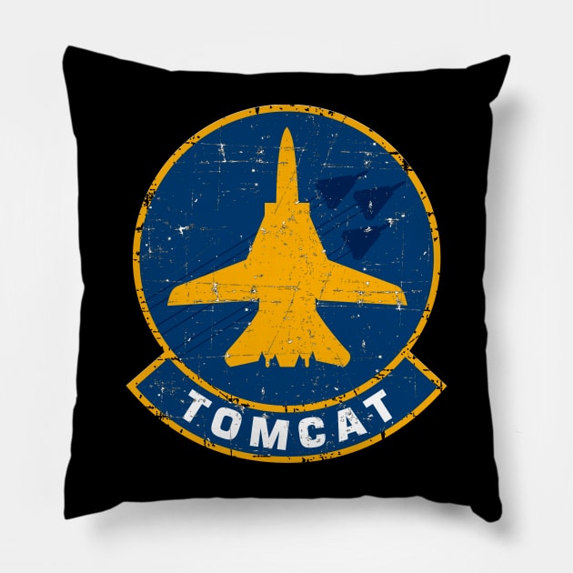 F-14 Tomcat - Yellow Silhouette F-14 Tomcat - Grunge Style Pillow by TomcatGypsy