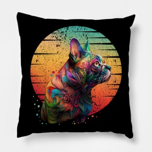 Colorful sunset and cute watercolor cat, rainbow color, colored, psychedelic Pillow