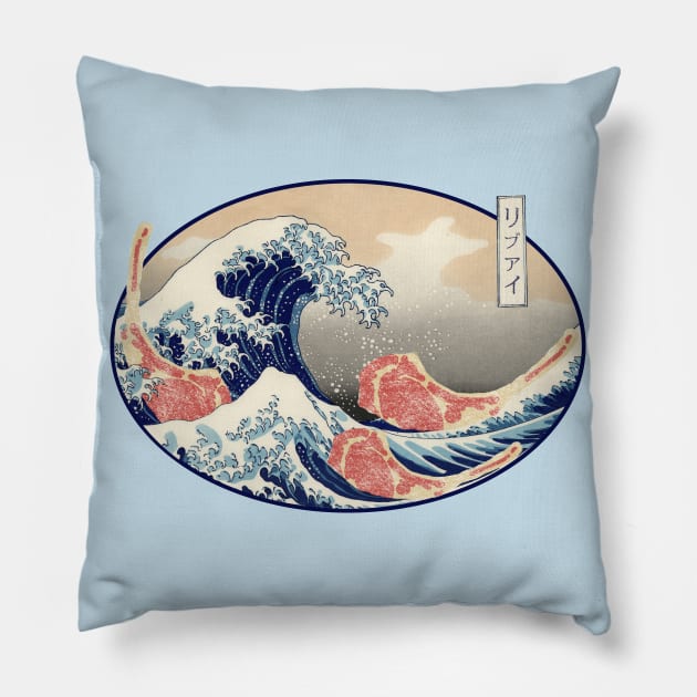 The Great Ribeye Wave off Kanagawa Pillow by Angus Creek Press