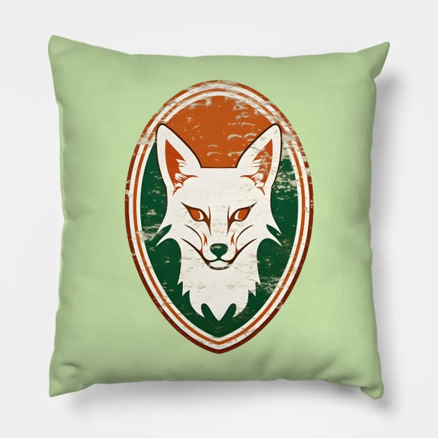 Fox head on a vintage distressed oval crest Pillow by Clearmind Arts