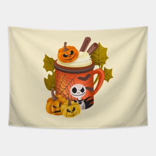 Spooky Halloween Pumpkin Drink Tapestry