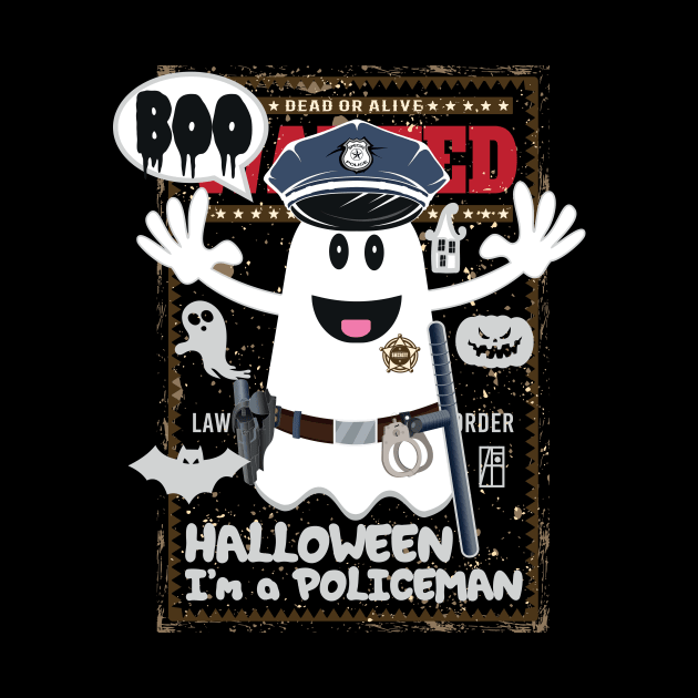 BOO Policeman dressed as a GHOST - cute Halloween by ArtProjectShop