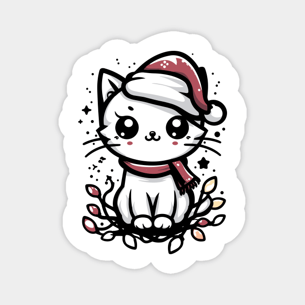 Cute Christmas Cat Santa Hat Christmas Lights Adorable Magnet by Frank Ring