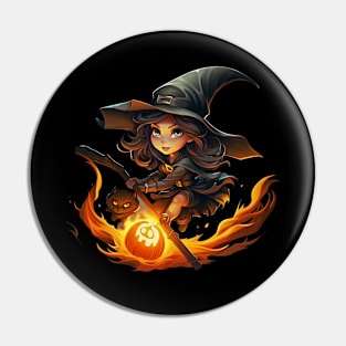 Halloween Witch On Broomstick Pin