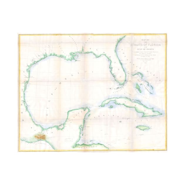 Vintage Map of The Gulf of Mexico (1852) by Bravuramedia