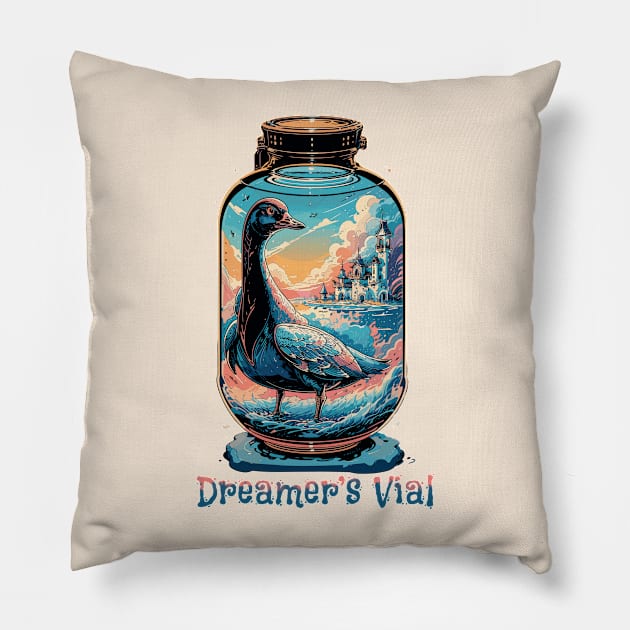 Goose in a Jar - Dreamer's Vial Colorful Fantasy Castle Pillow by KroomanL