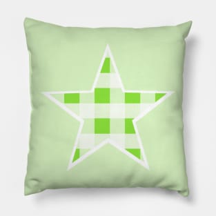 Apple Green and White Buffalo Plaid Star Pillow