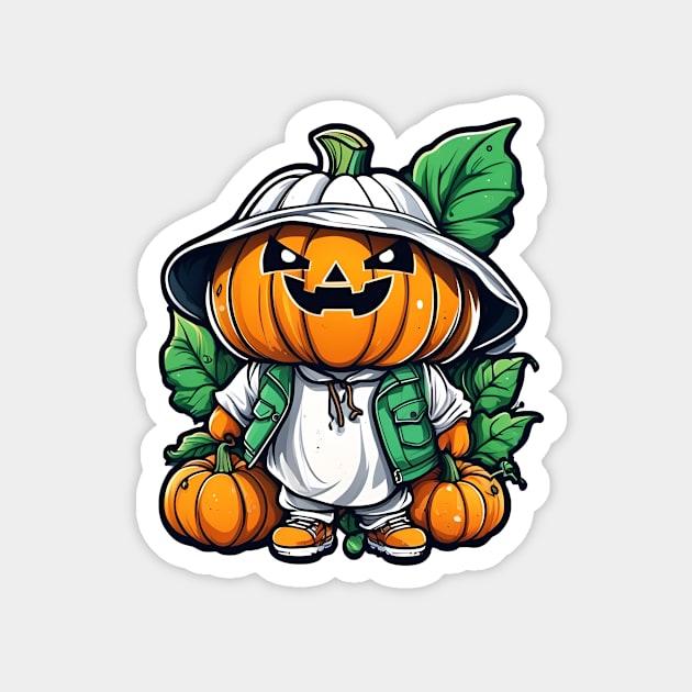 Pumpkin boy with pumpkin leaves, traveling Magnet by CreativeXpro