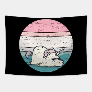 Funny Cute Lazy Unicorn Retro Sunset Distressed Pastel Rainbow Colors Tapestry