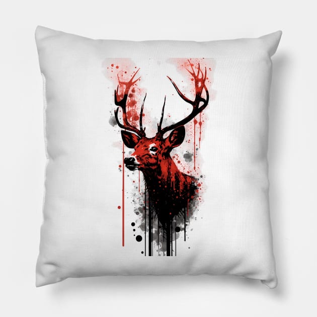 Buck Deer Ink Painting Pillow by TortillaChief