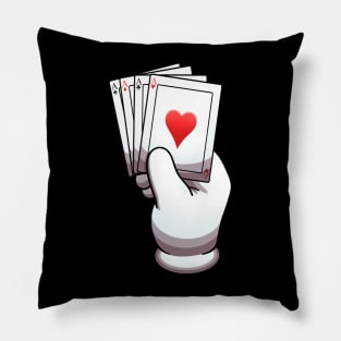 Cartoon Hand With Glove Holding Pack Of Cards Pillow