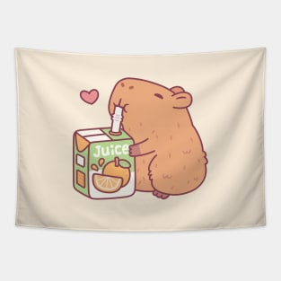 Cute Capybara Loves Orange Juice Tapestry