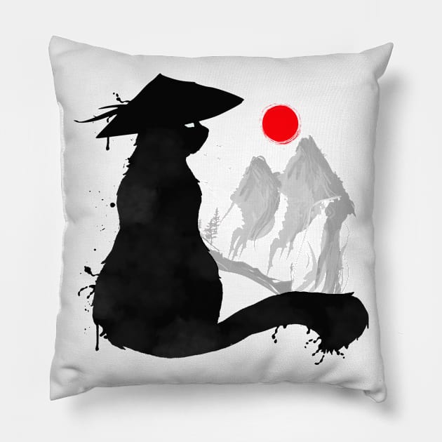 Japan Cat Samurai Pillow by Bongonation