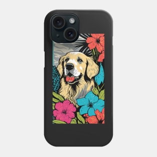 Golden Retriever Dog Vibrant Tropical Flower Tall Retro Vintage Digital Pop Art Portrait 2 Phone Case