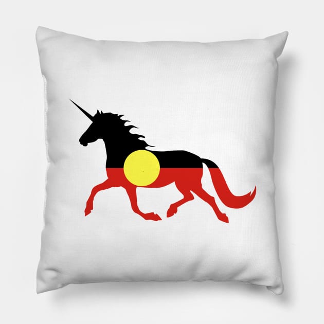 Australian Aboriginal Unicorn Flag Pillow by Wickedcartoons