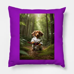 Cute Samurai Puppy in Forest Pillow