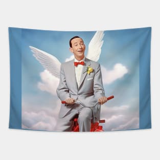 Pee Wee Herman in heaven with bike, art Tapestry