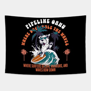 Pipeline Hawaii dog surf 8209 Tapestry