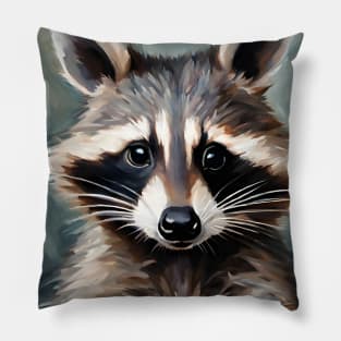 Raccoon Portrait Oil Painting Art Pillow