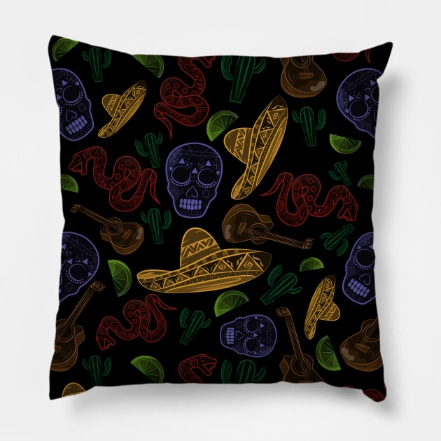 Mexican Pattern Design Coloured No.2 Pillow by JDP Designs