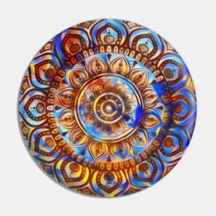 Digital Fluid Art Design - Flip Cup Technique - Blue Mandala Pin